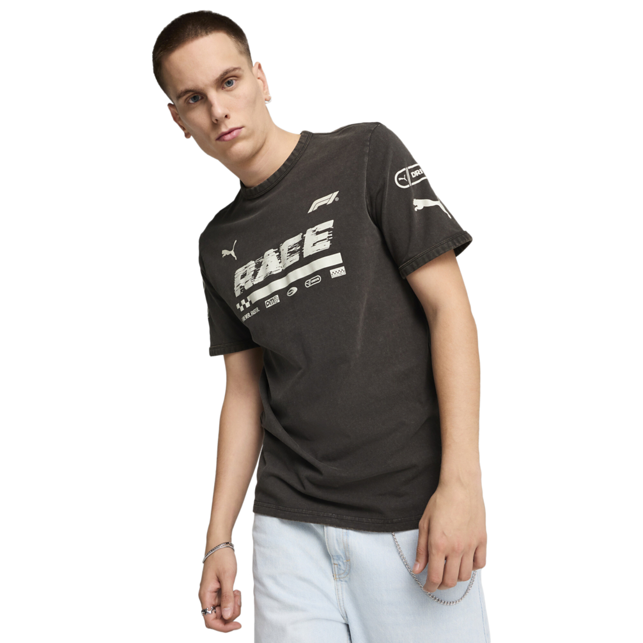 PUMA F1 Graphic Ringer T-Shirt Image 1 of 5. Tap to open photo gallery.