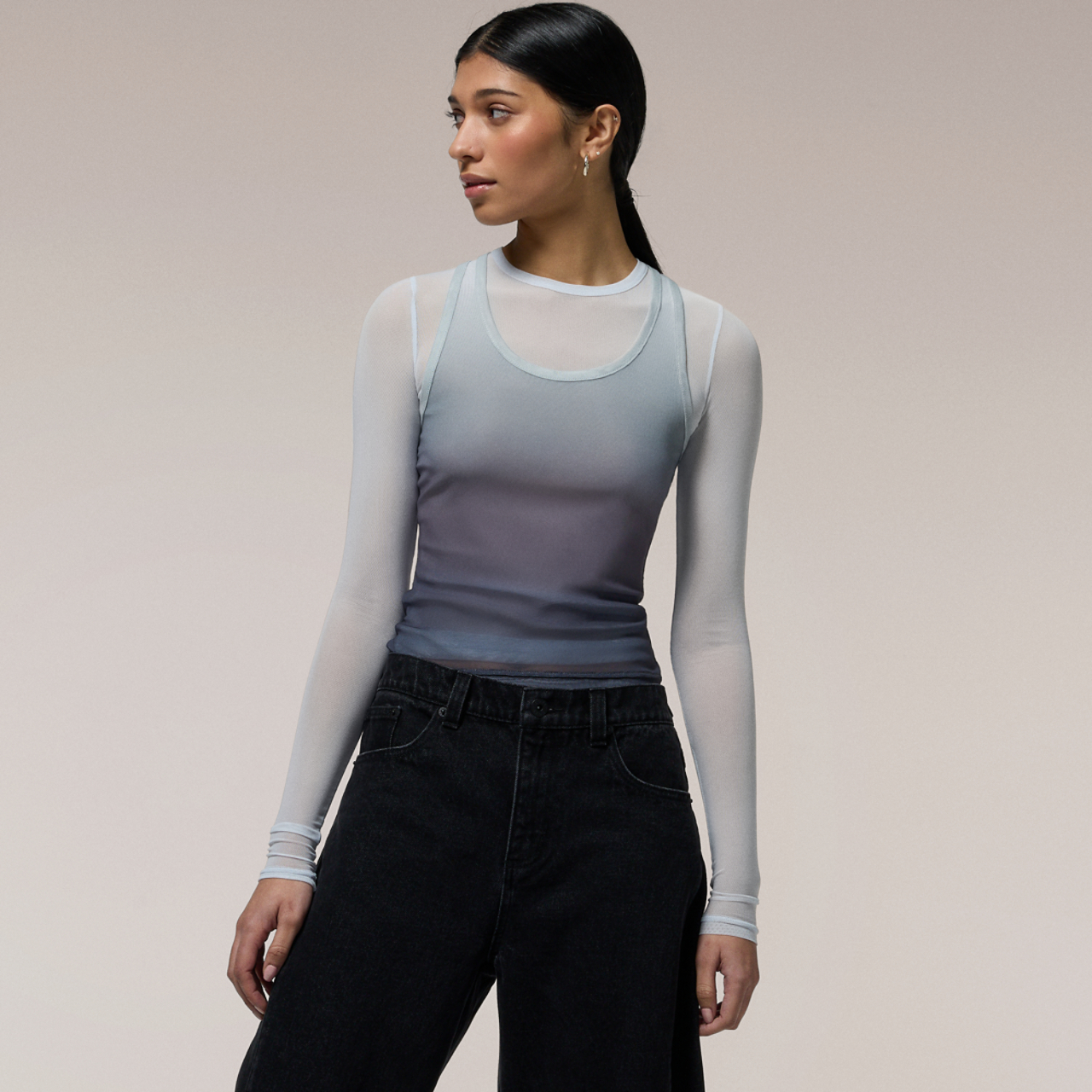 Cozi Long Sleeve Layered Mesh Top Image 1 of 4. Tap to open photo gallery.
