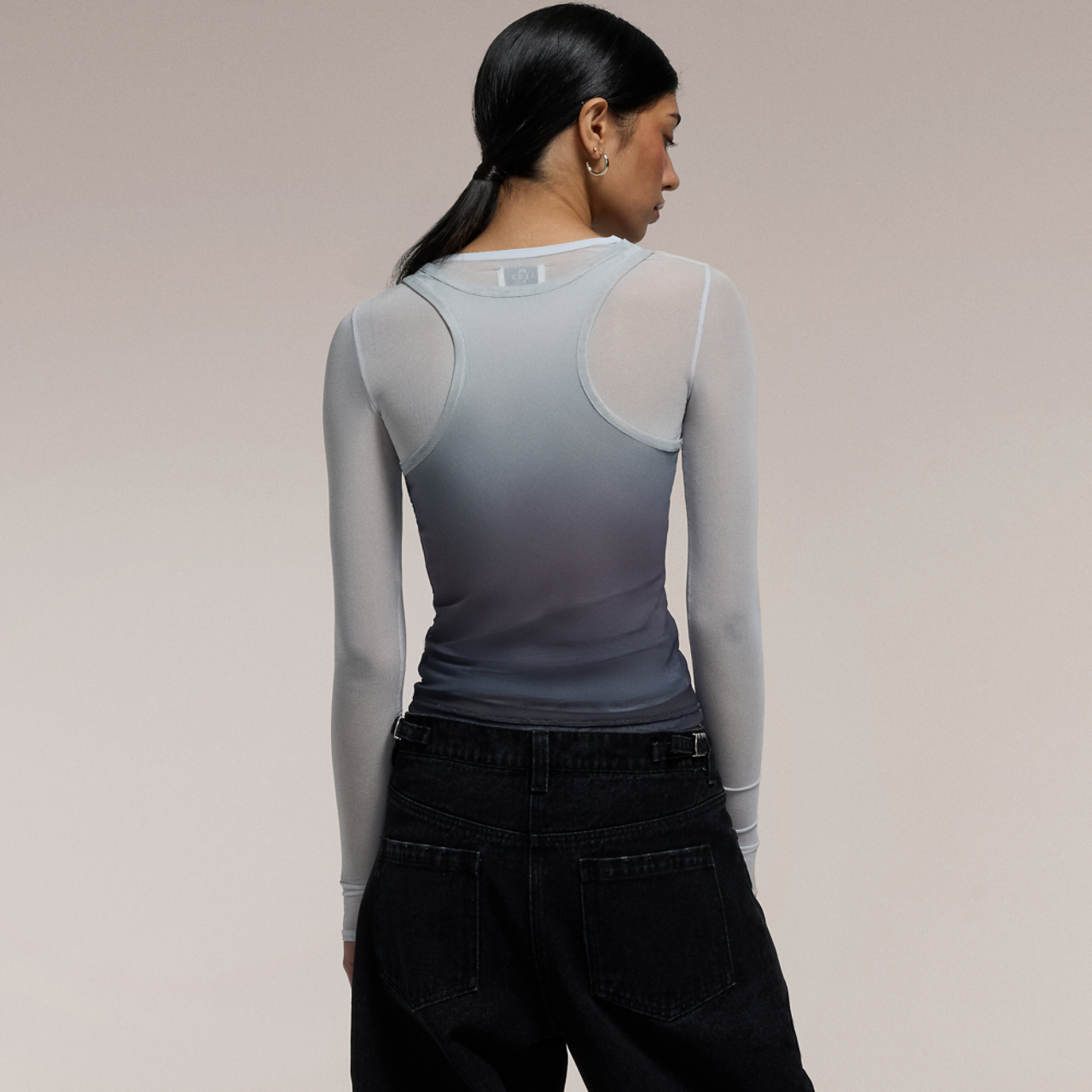 Cozi Long Sleeve Layered Mesh Top Image 2 of 4. Tap to open photo gallery.