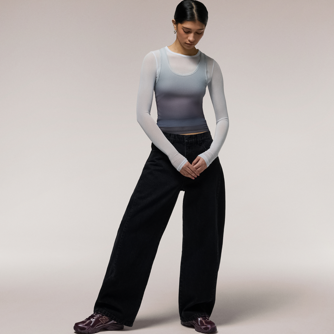 Cozi Long Sleeve Layered Mesh Top Image 4 of 4. Tap to open photo gallery.