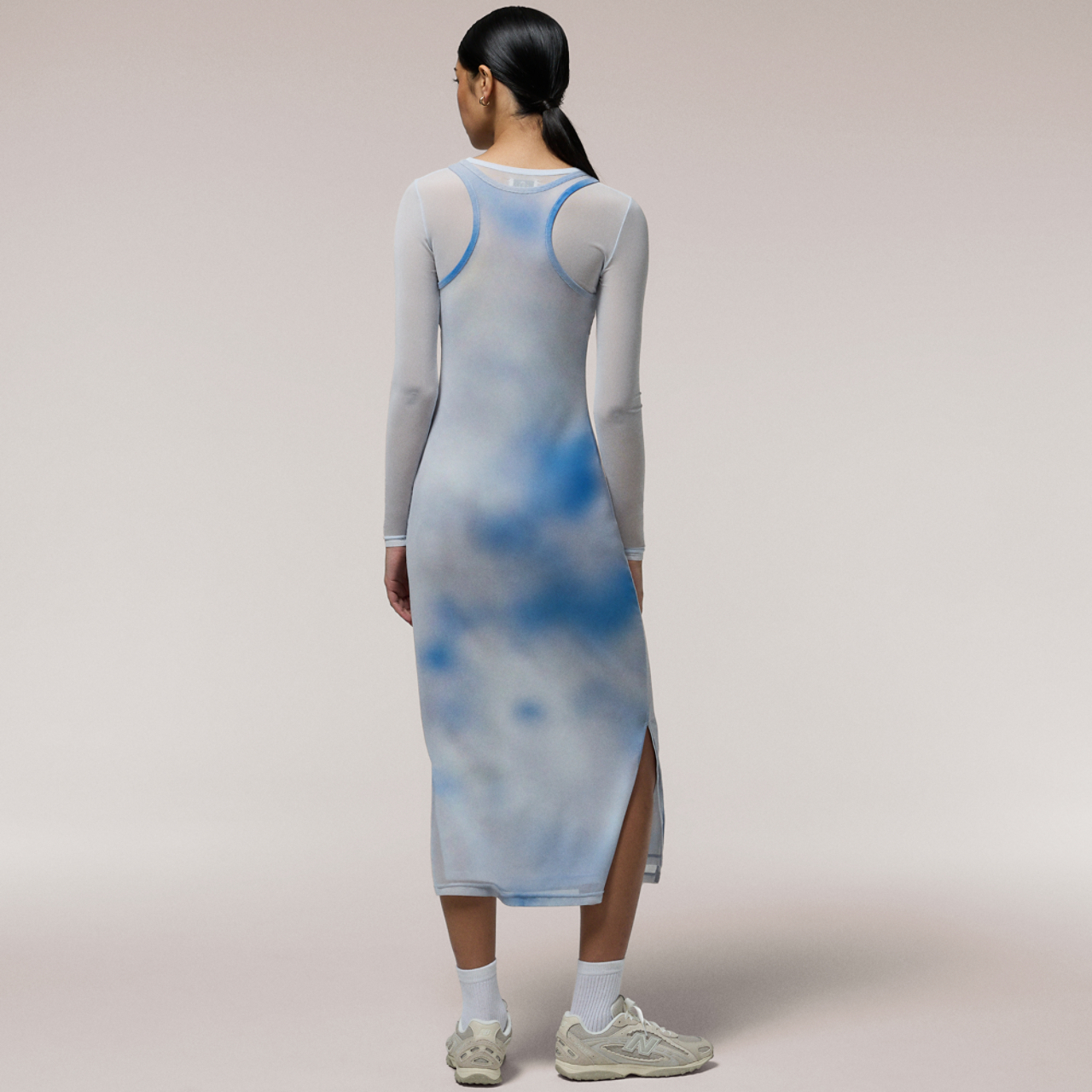Cozi Long Sleeve Layered Mesh Midi Dress Image 2 of 7. Tap to open photo gallery.
