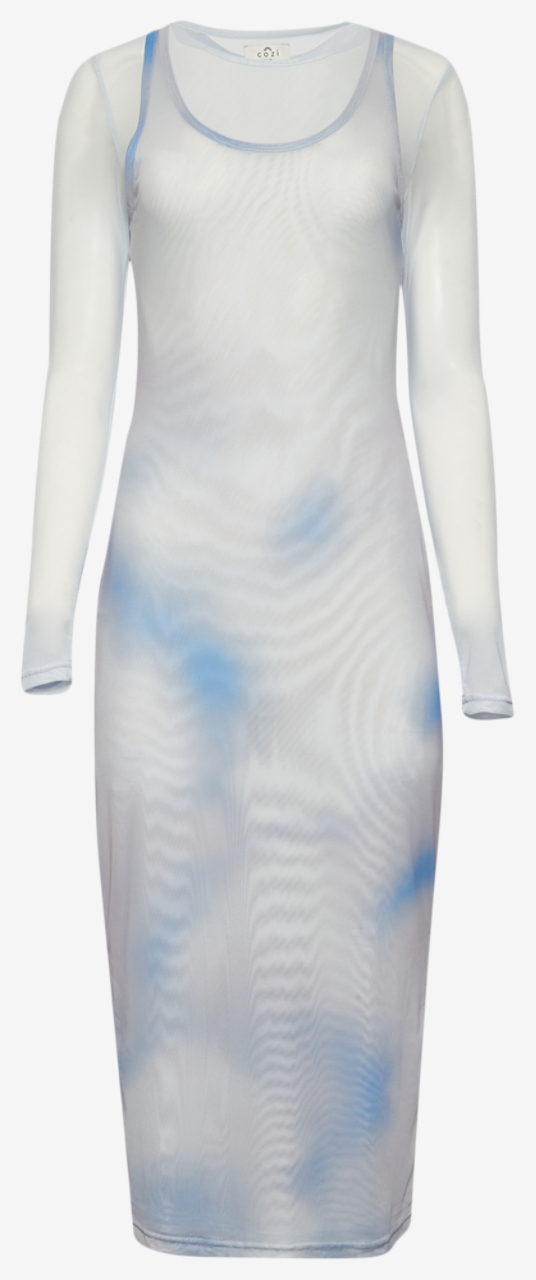 Cozi Long Sleeve Layered Mesh Midi Dress Image 6 of 7. Tap to open photo gallery.