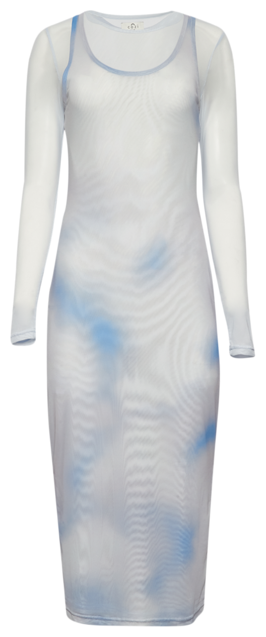 Cozi Long Sleeve Layered Mesh Midi Dress Image 6 of 7. Tap to open photo gallery.