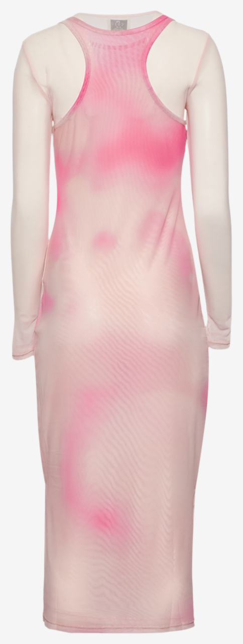 Cozi Long Sleeve Layered Mesh Midi Dress Image 2 of 2. Tap to open photo gallery.