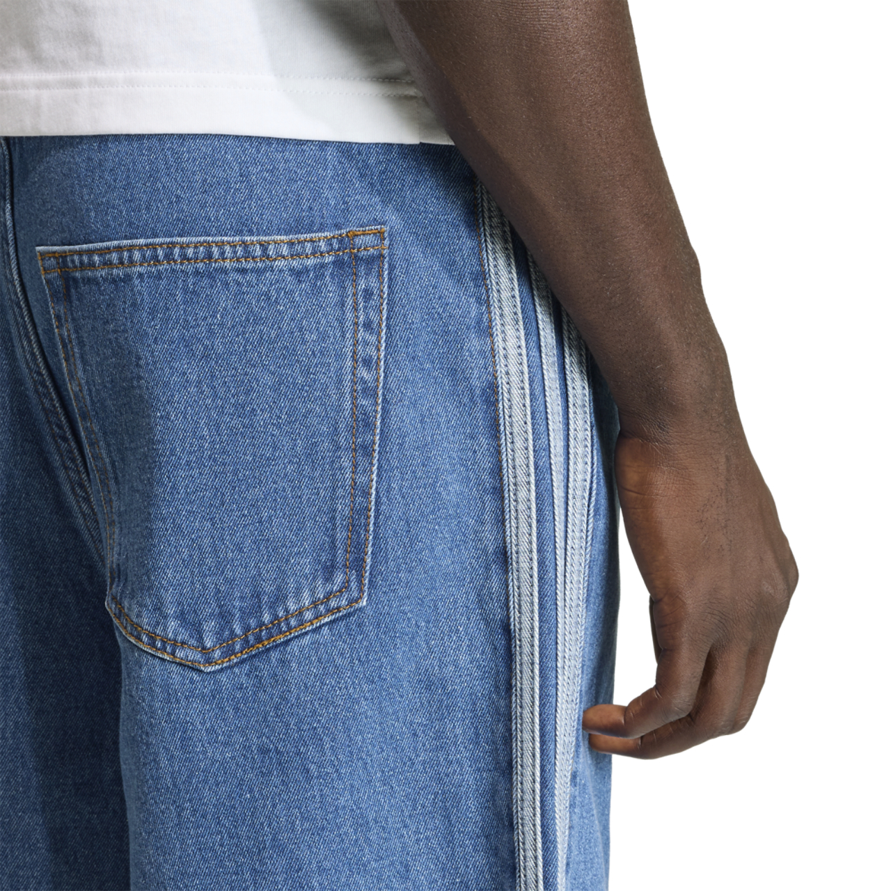 adidas Firebird Adicolor Denim Shorts 10"  Image 4 of 4. Tap to open photo gallery.
