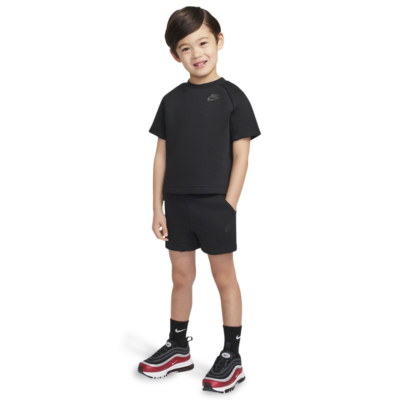 Nike Tech Fleece T-Shirt And Short Set Image 1 of 11. Tap to open photo gallery.