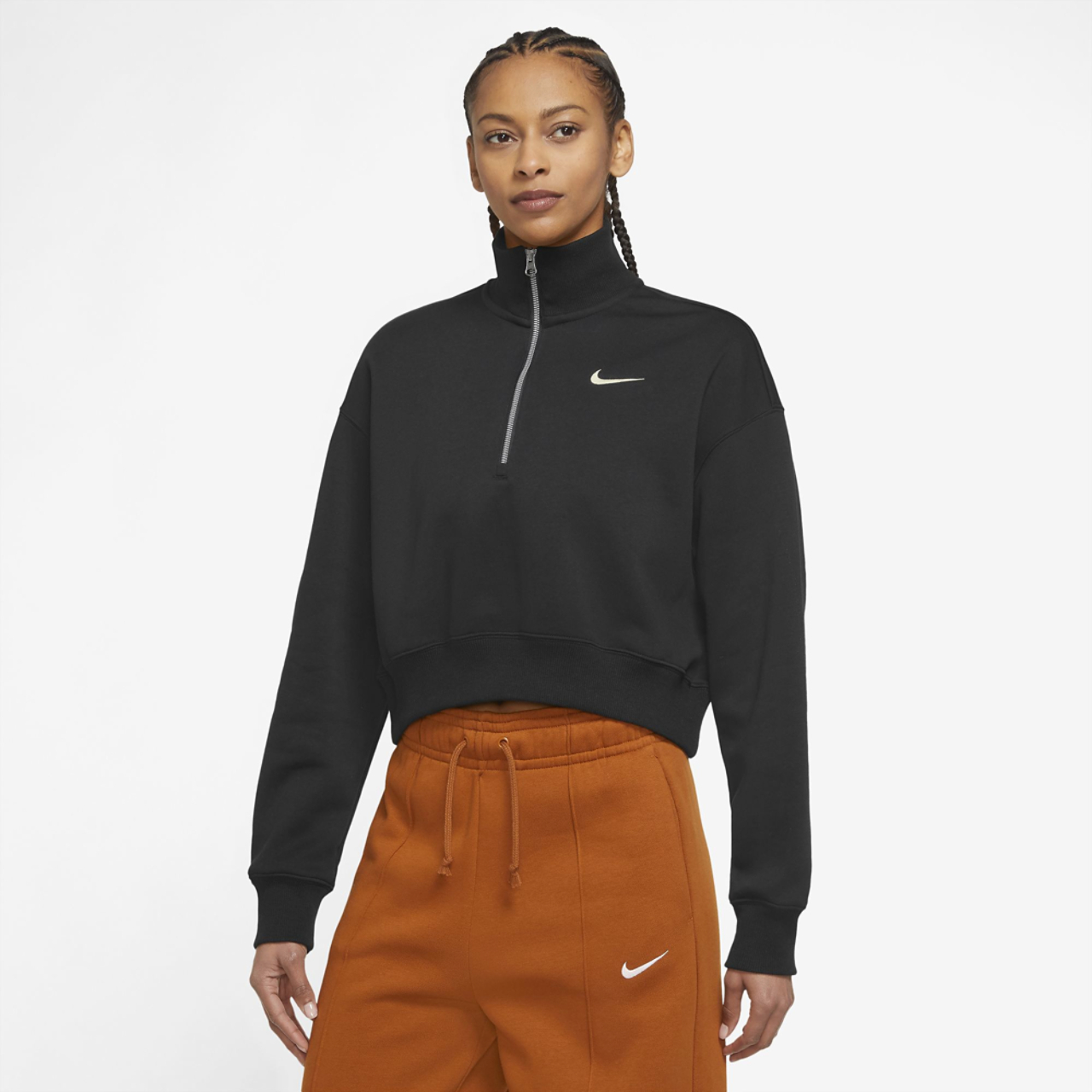 Nike Style Fleece Crop Quarter-Zip  Image 1 of 3. Tap to open photo gallery.