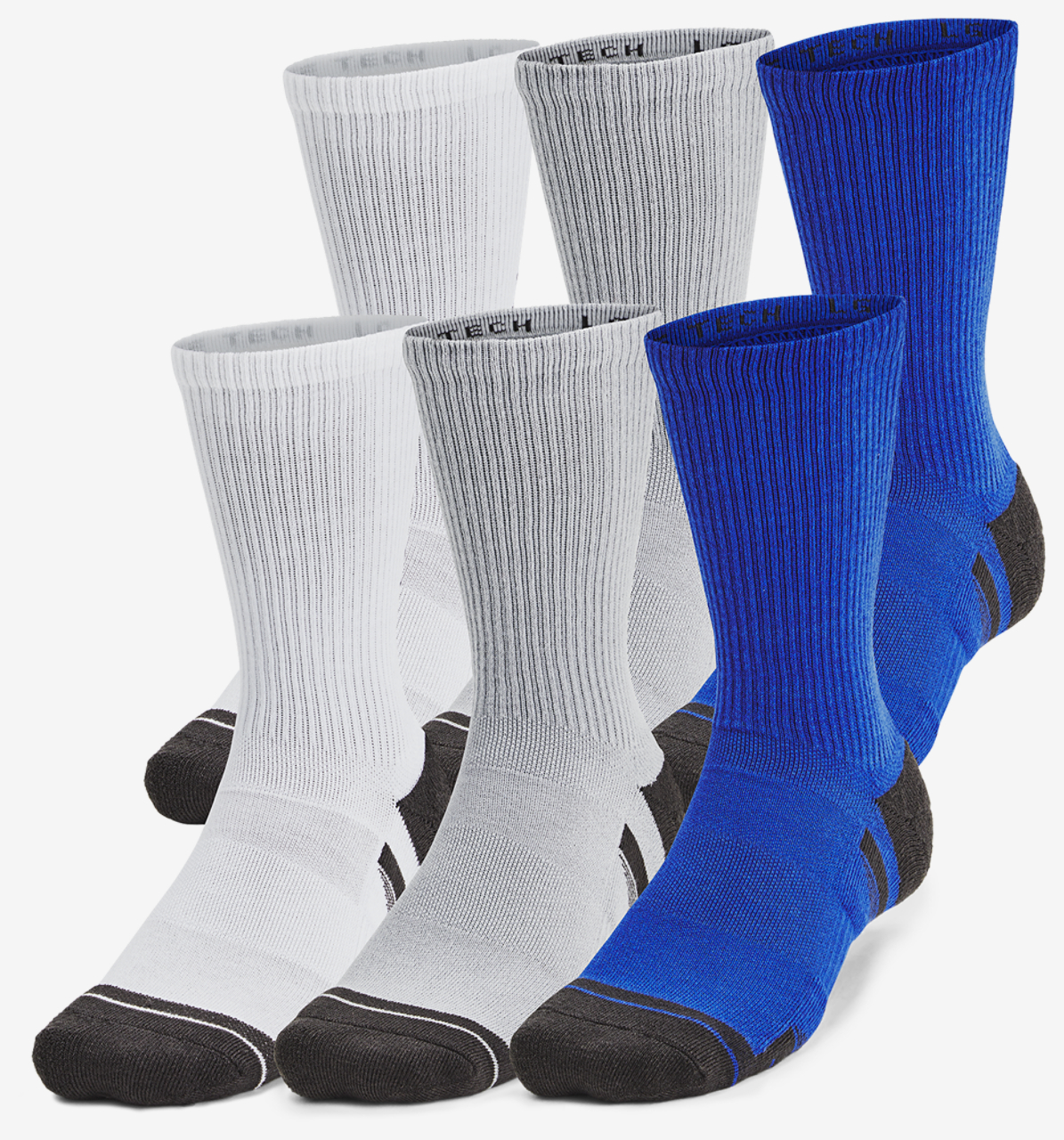 Under Armour Perf Tech 6 Pack Crew Socks Image 1 of 4. Tap to open photo gallery.