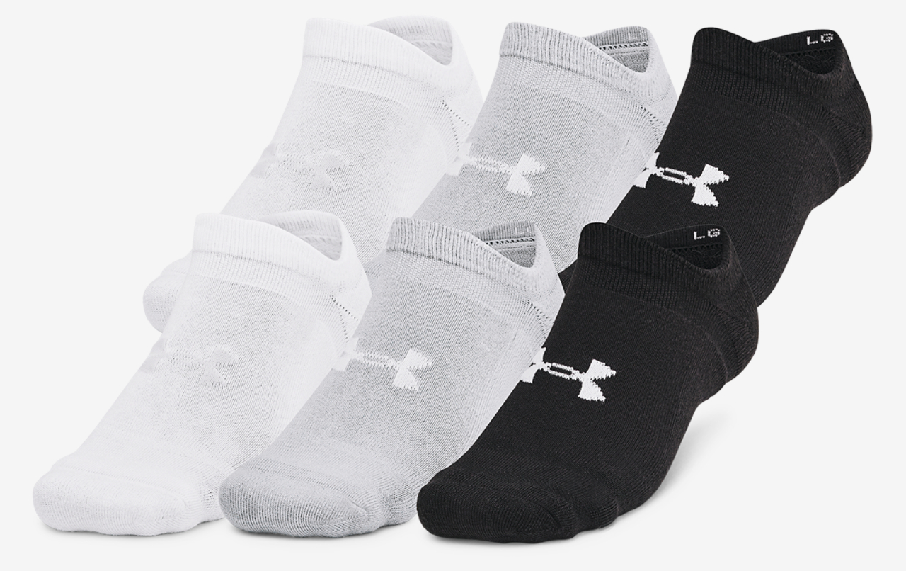 Under Armour Essential Cushion 6 Pack No Show Socks Image 1 of 4. Tap to open photo gallery.