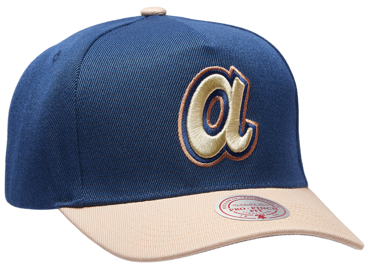 Mitchell & Ness Braves Navy & Tan Pro Pinch Cap Image 3 of 5. Tap to open photo gallery.