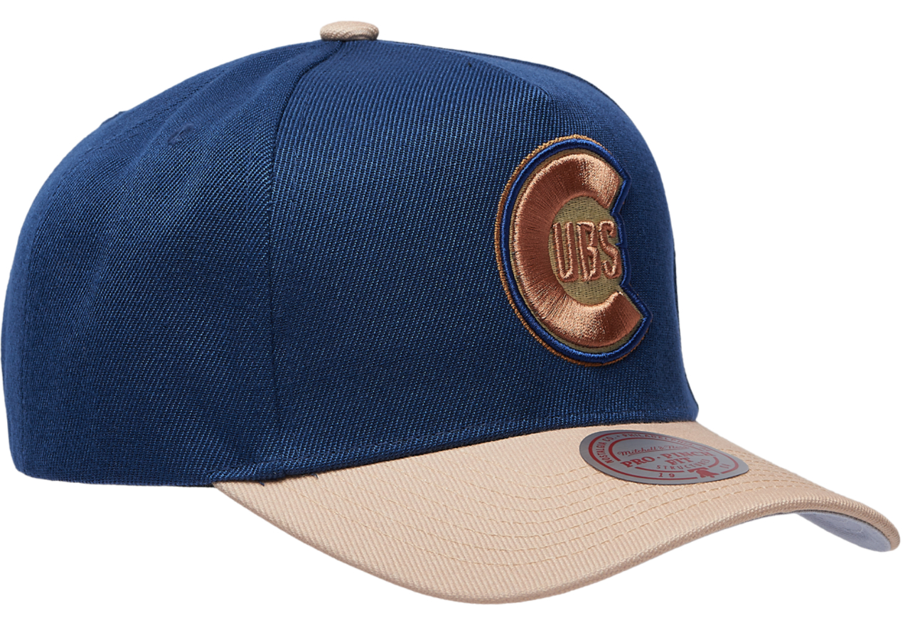 Mitchell & Ness Cubs Navy & Tan Pro Pinch Cap Image 3 of 5. Tap to open photo gallery.