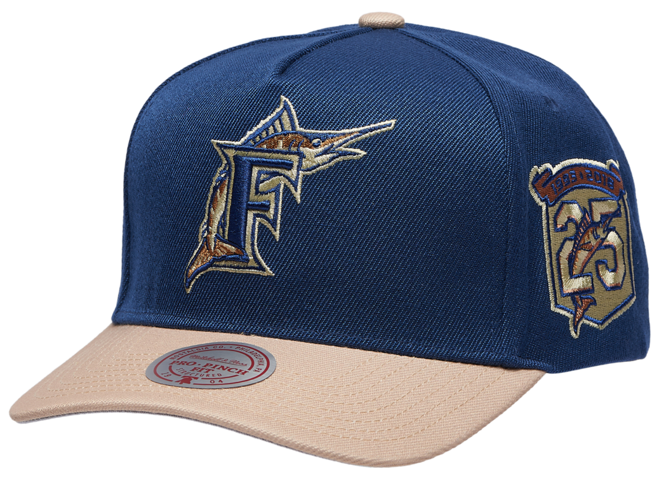 Mitchell & Ness Marlins Navy & Tan Pro Pinch Cap Image 1 of 5. Tap to open photo gallery.