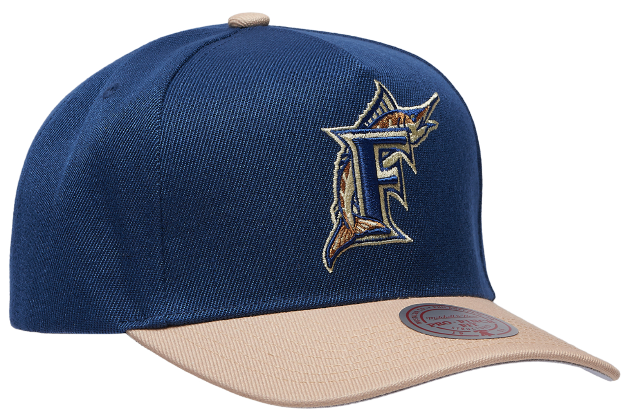Mitchell & Ness Marlins Navy & Tan Pro Pinch Cap Image 3 of 5. Tap to open photo gallery.