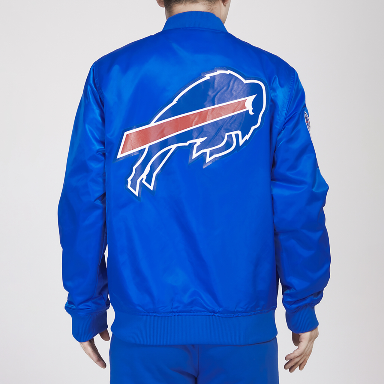 Pro Standard Bills Big Logo Satin Jacket Image 2 of 4. Tap to open photo gallery.