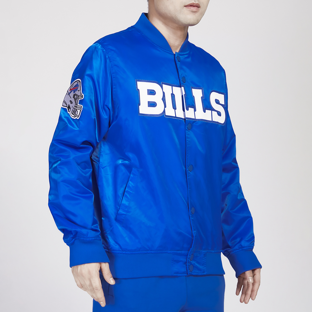 Pro Standard Bills Big Logo Satin Jacket Image 3 of 4. Tap to open photo gallery.