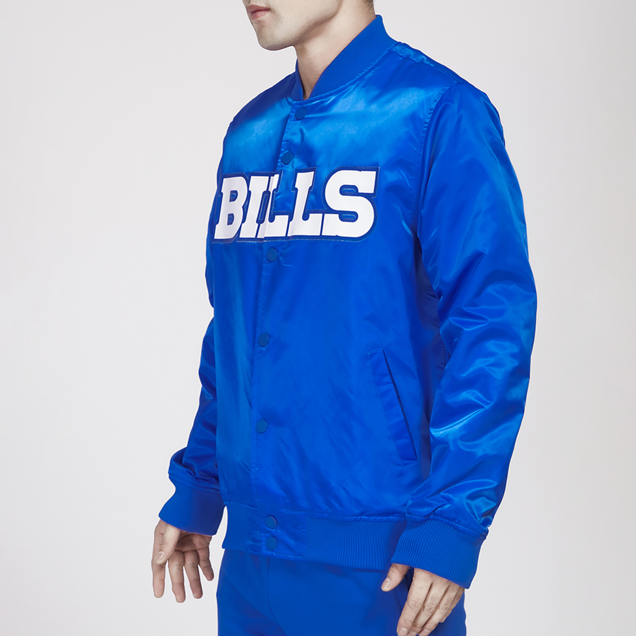 Pro Standard Bills Big Logo Satin Jacket Image 4 of 4. Tap to open photo gallery.