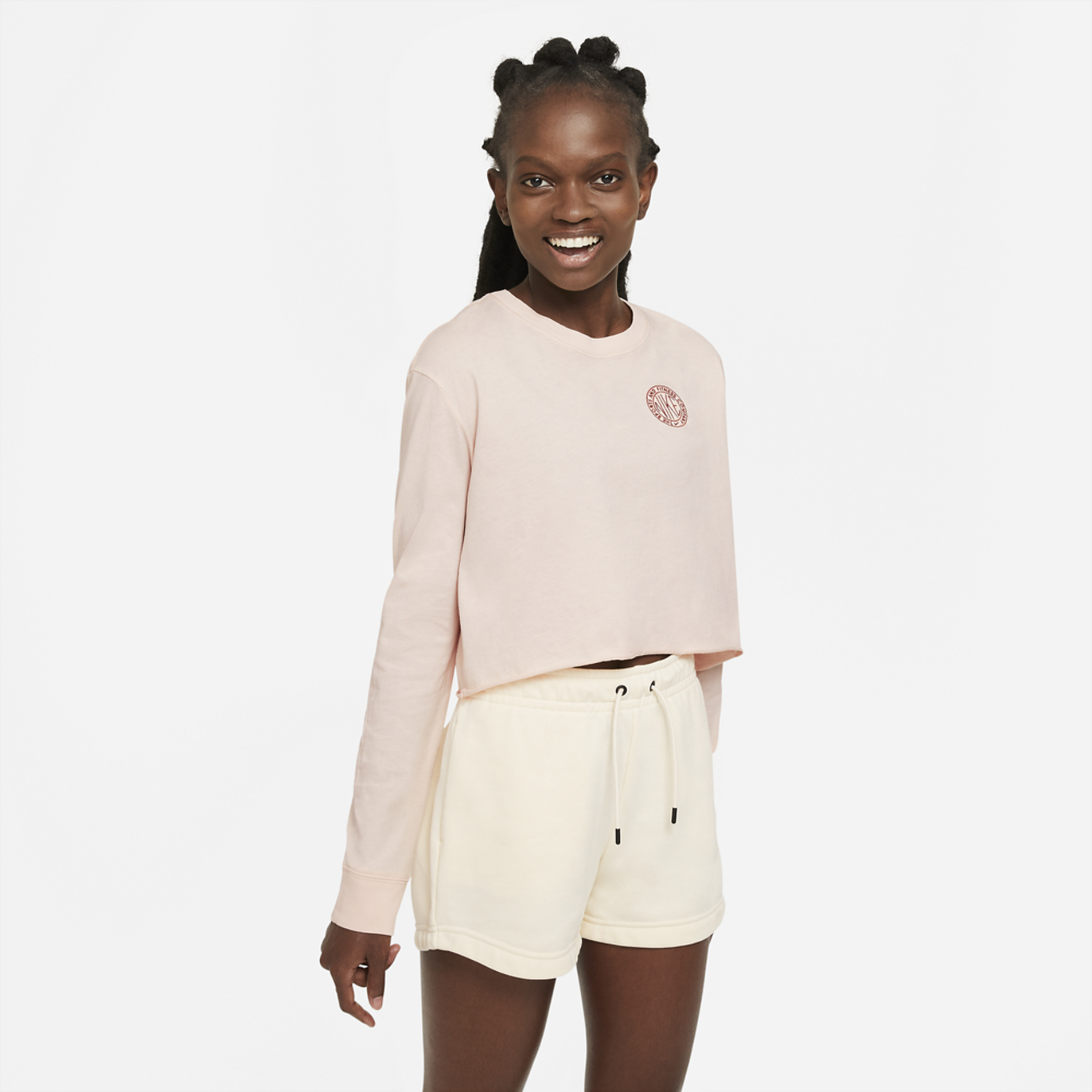 Nike Femme 2 Long Sleeve Cropped T-Shirt Image 1 of 2. Tap to open photo gallery.