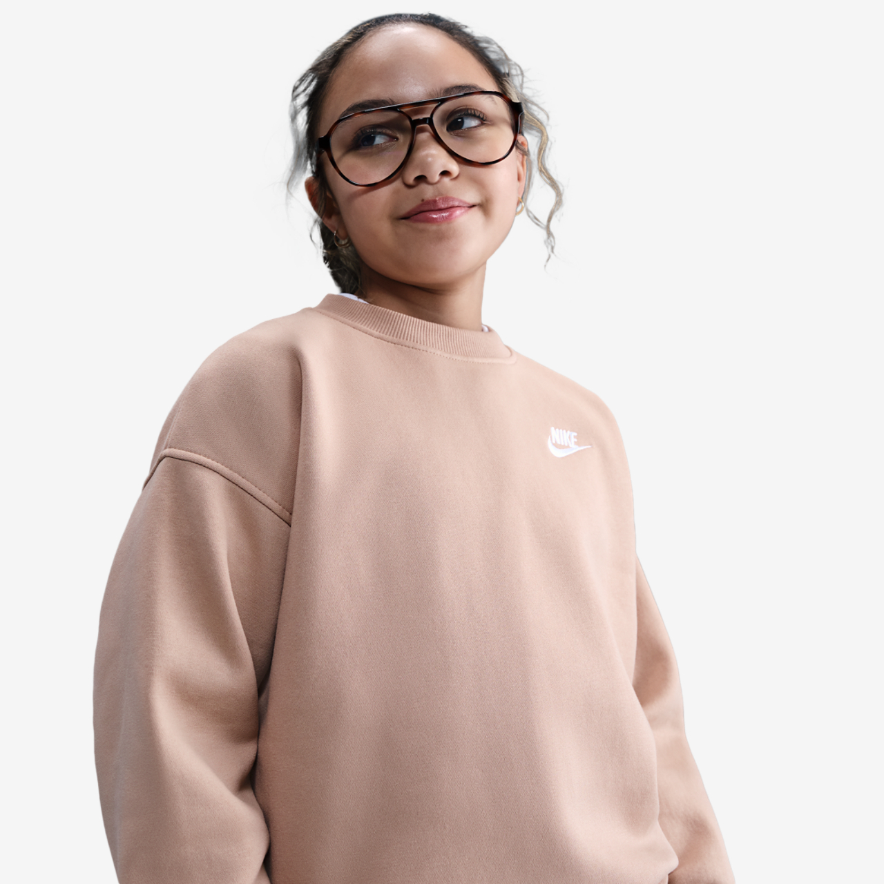 Nike NSW Oversized Club Fleece Crew Image 1 of 3. Tap to open photo gallery.