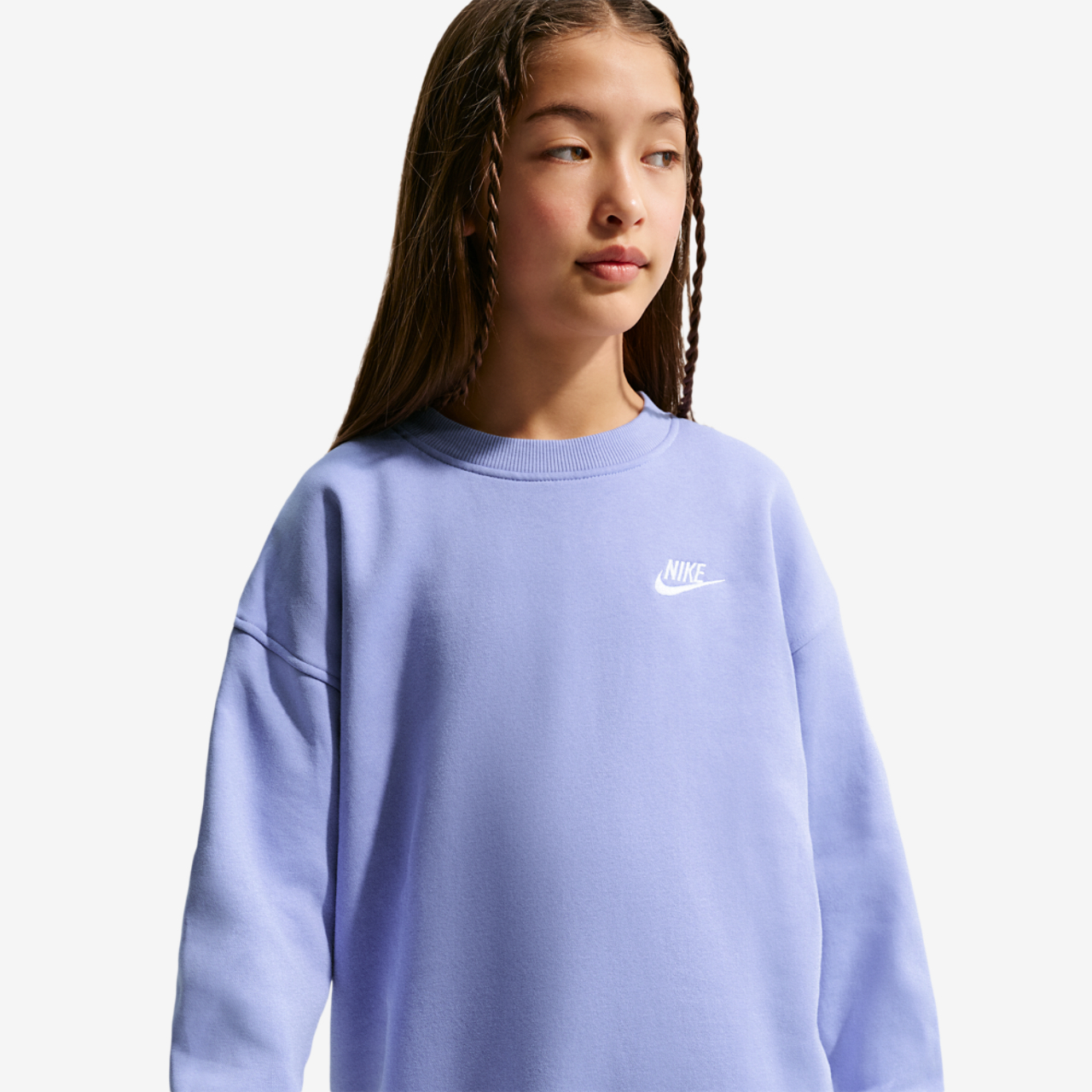 Nike NSW Oversized Club Fleece Crew Image 1 of 4. Tap to open photo gallery.