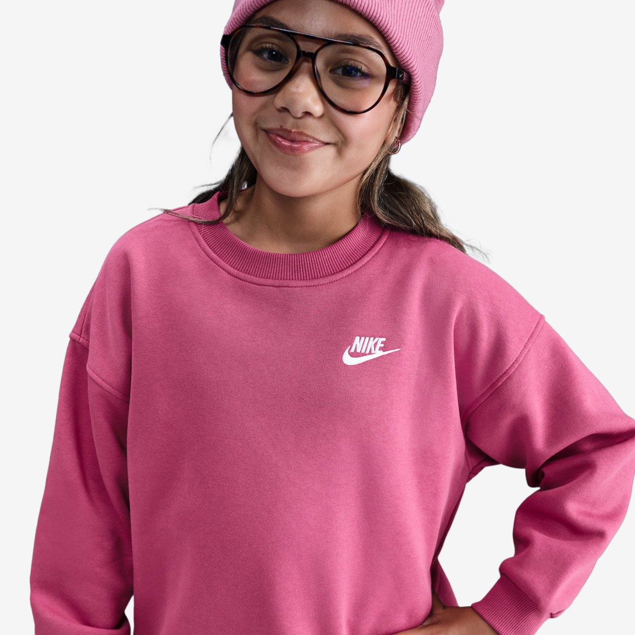 Nike NSW Oversized Club Fleece Crew Image 1 of 4. Tap to open photo gallery.