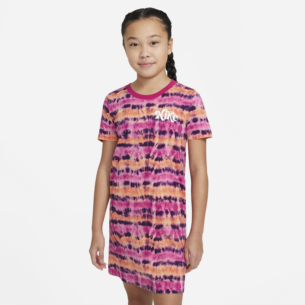 Nike NSW Tie Dye T-Shirt Dress Image 1 of 4. Tap to open photo gallery.
