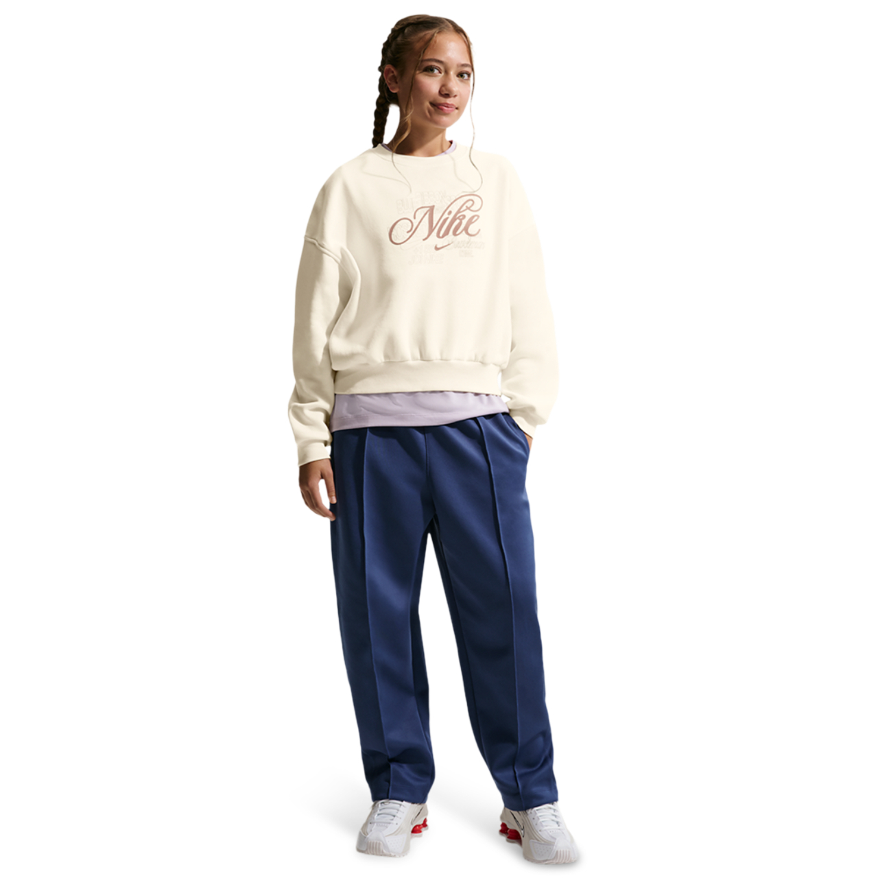 Nike NSW Club Fleece Boxy Crew GFX Image 3 of 4. Tap to open photo gallery.