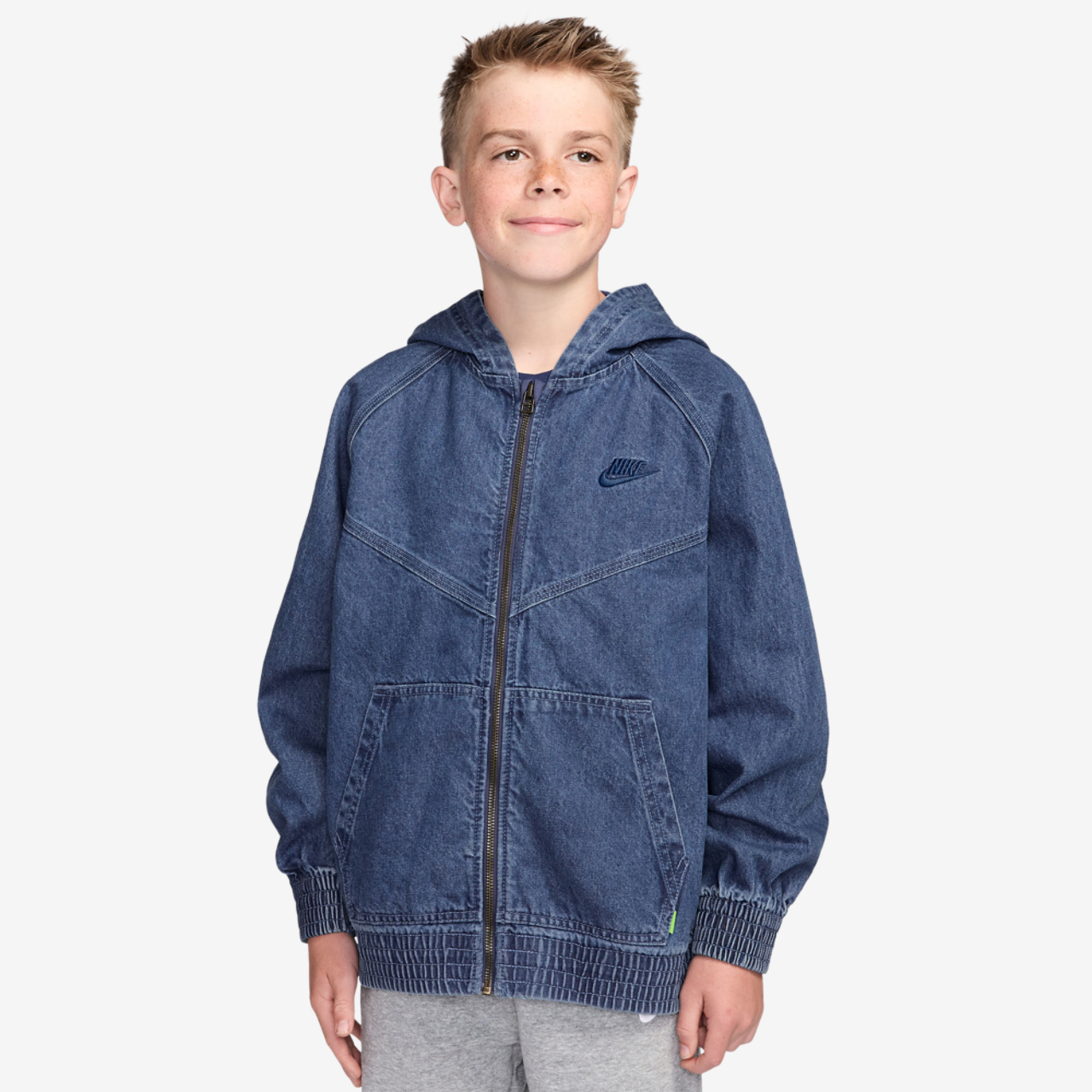 Nike NSW WR Denim Full Zip Jacket Image 1 of 3. Tap to open photo gallery.