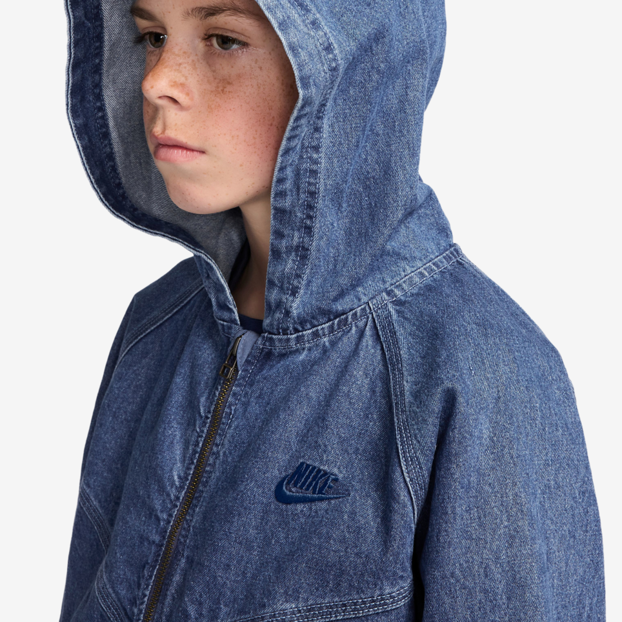 Nike NSW WR Denim Full Zip Jacket Image 3 of 3. Tap to open photo gallery.