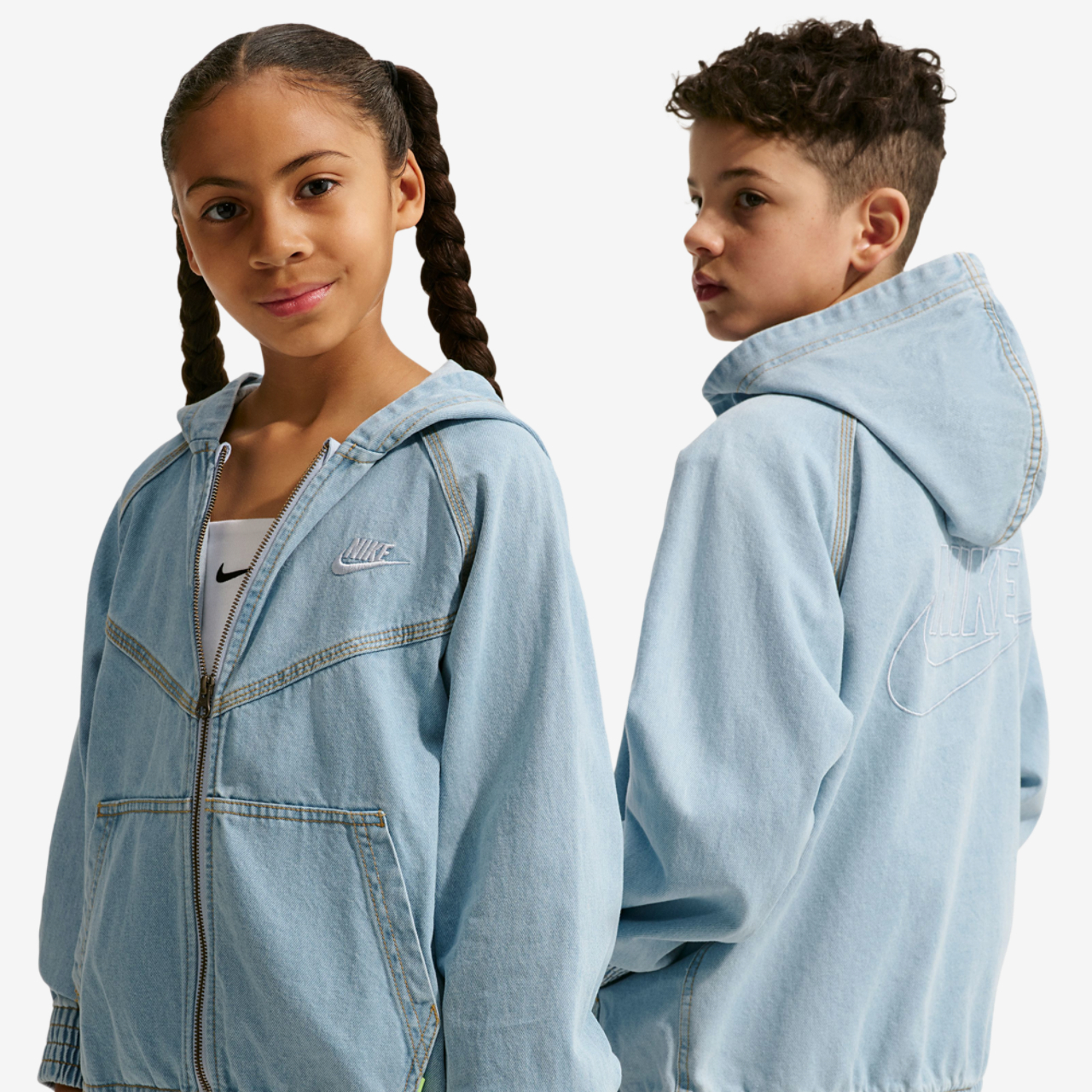 Nike NSW WR Denim Full Zip Jacket Image 1 of 2. Tap to open photo gallery.
