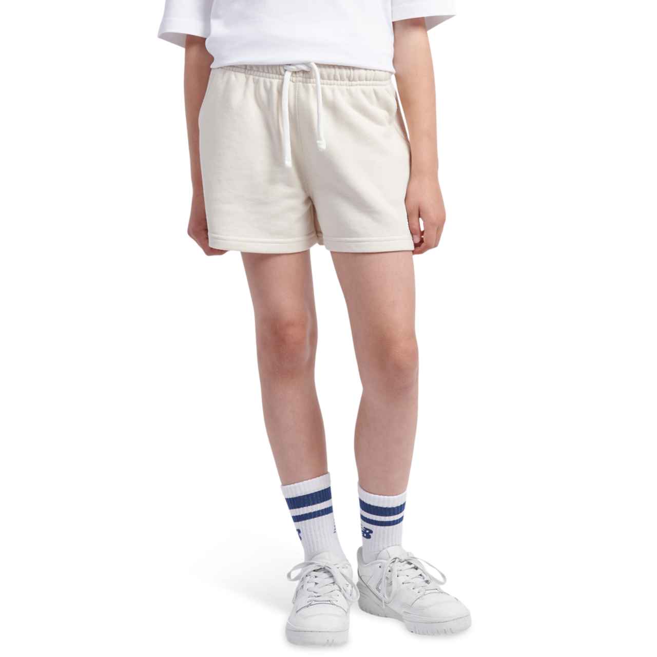 New Balance French Terry Small Logo Shorts Image 1 of 8. Tap to open photo gallery.