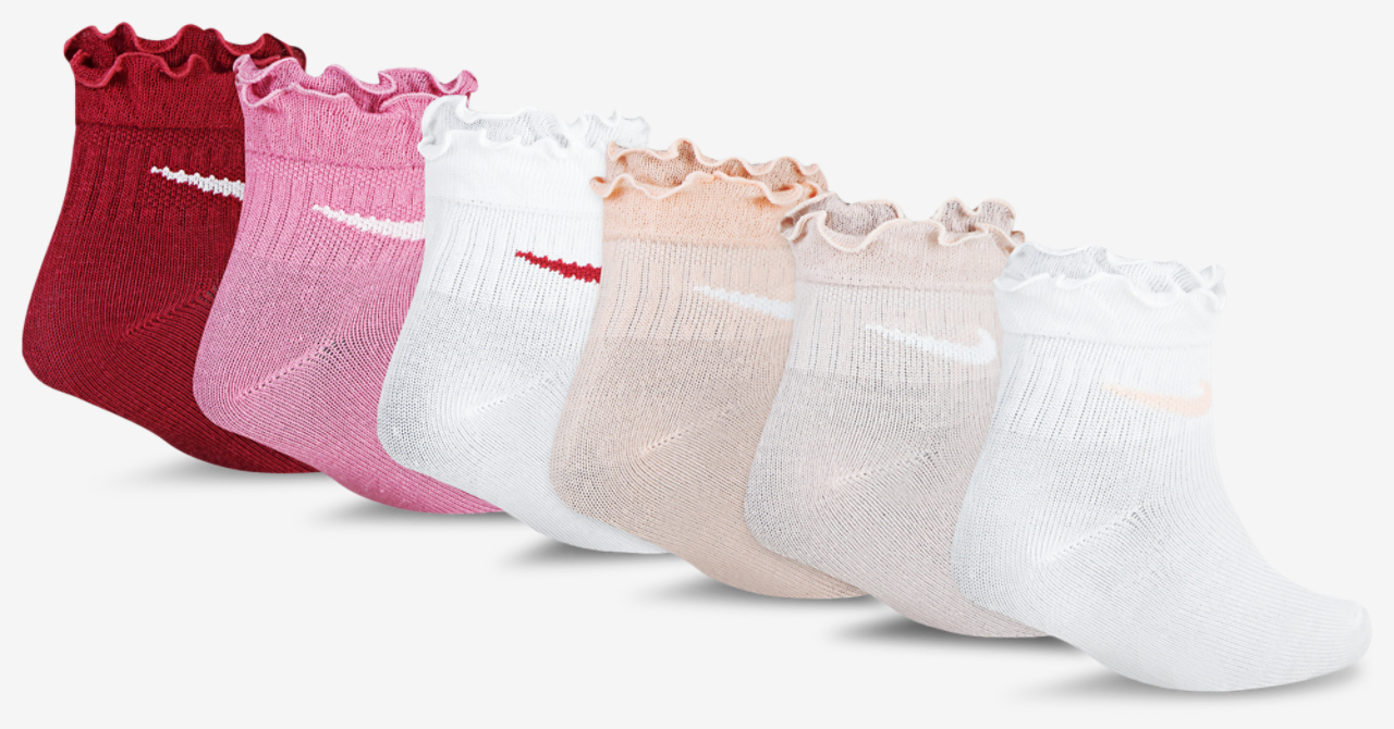 Nike Ruffle Quarter Socks 6 Pack Image 2 of 2. Tap to open photo gallery.