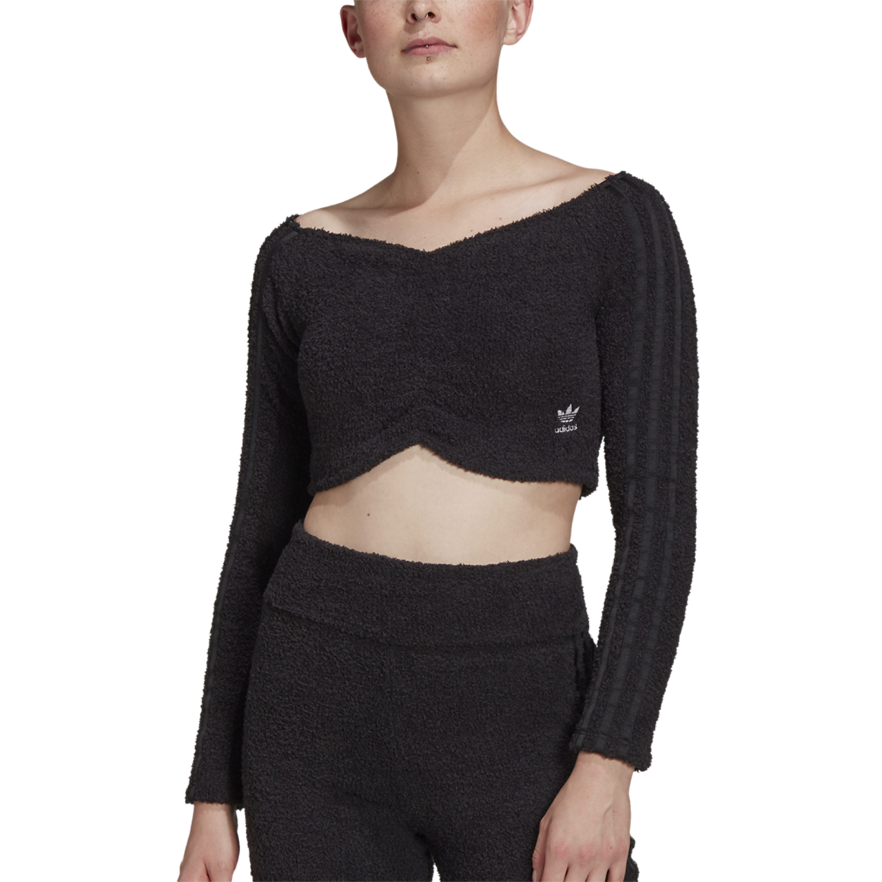 adidas Originals Off Shoulder Crop Top Image 2 of 3. Tap to open photo gallery.
