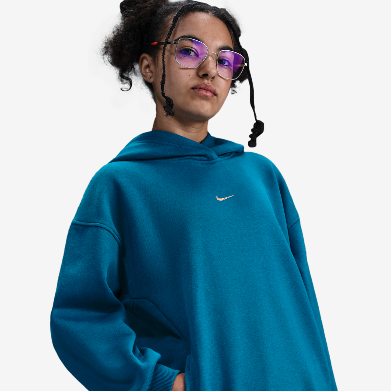 Nike NSW Shine Satin OS Club Fleece Hoodie Image 1 of 4. Tap to open photo gallery.