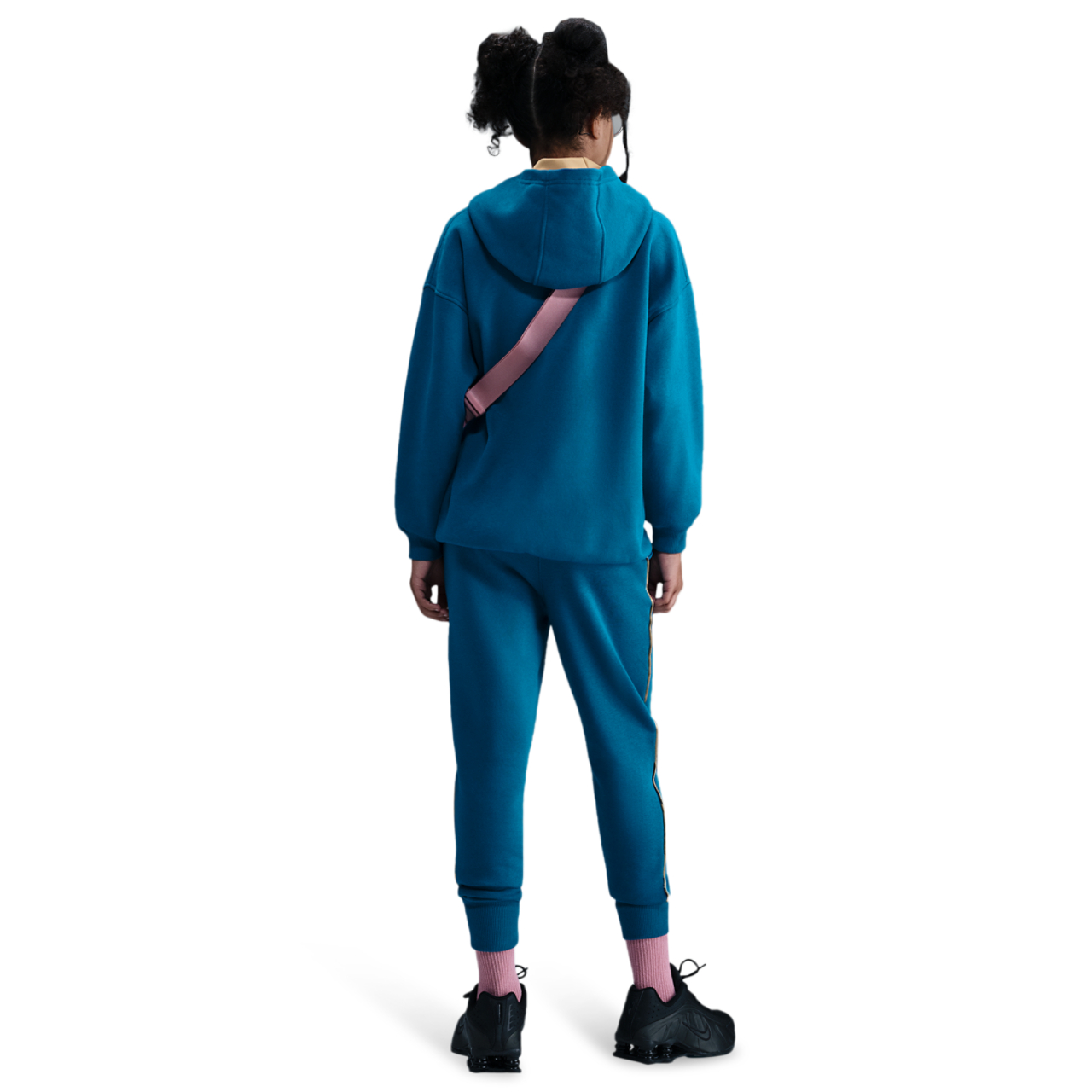 Nike NSW Shine Satin OS Club Fleece Hoodie Image 4 of 4. Tap to open photo gallery.
