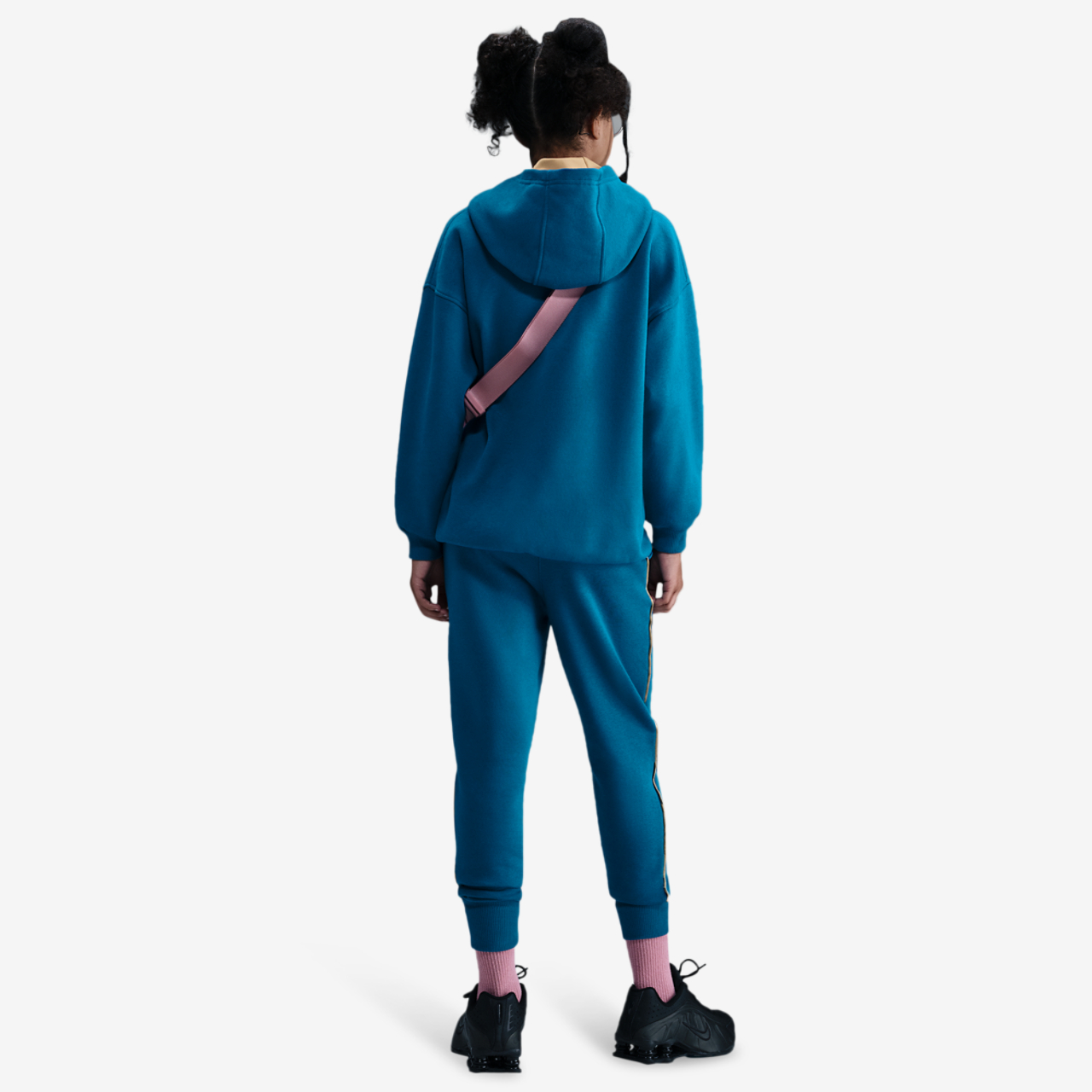 Nike NSW Shine Satin OS Club Fleece Hoodie Image 4 of 4. Tap to open photo gallery.