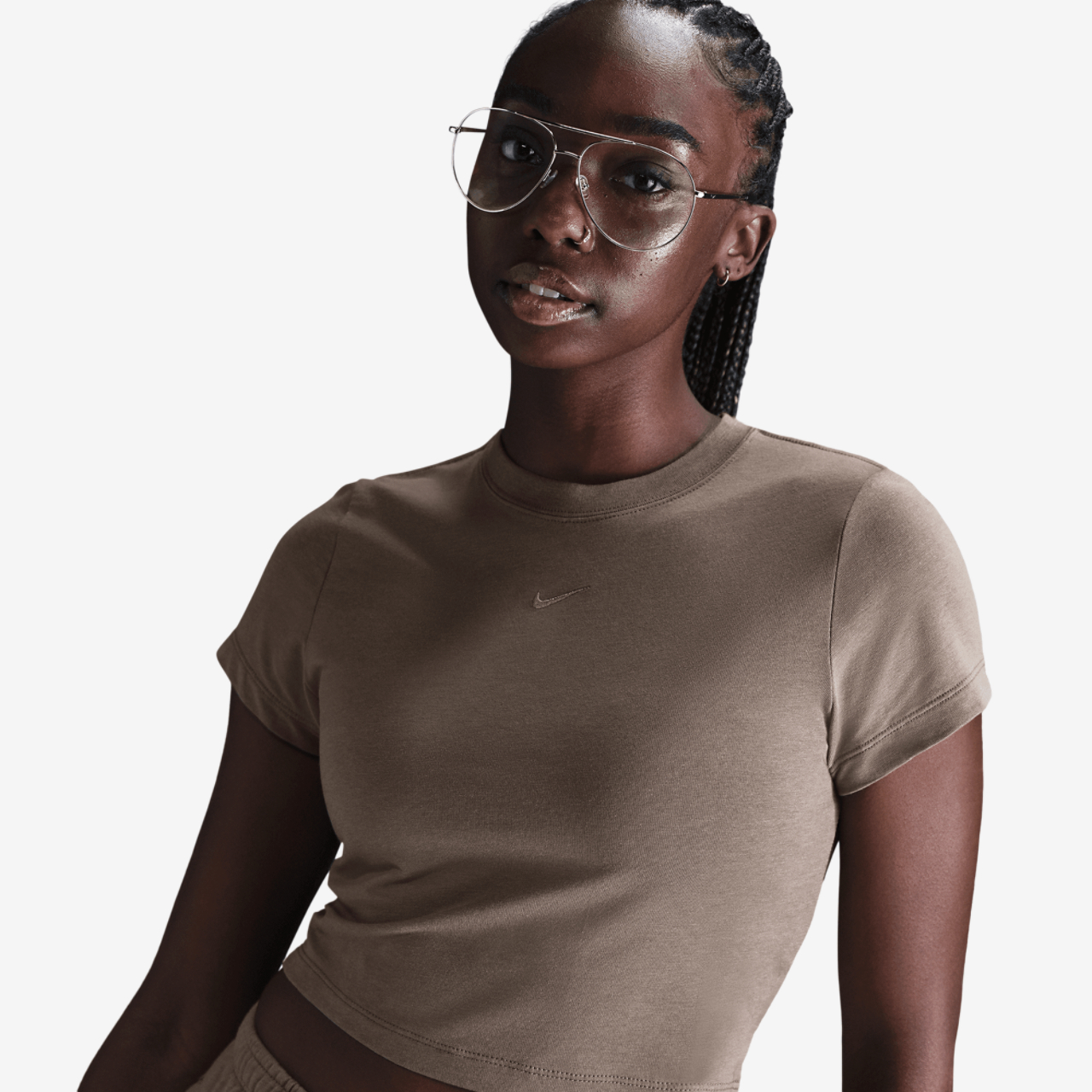 Nike NSW Chill Knit Crop T-Shirt Image 1 of 5. Tap to open photo gallery.