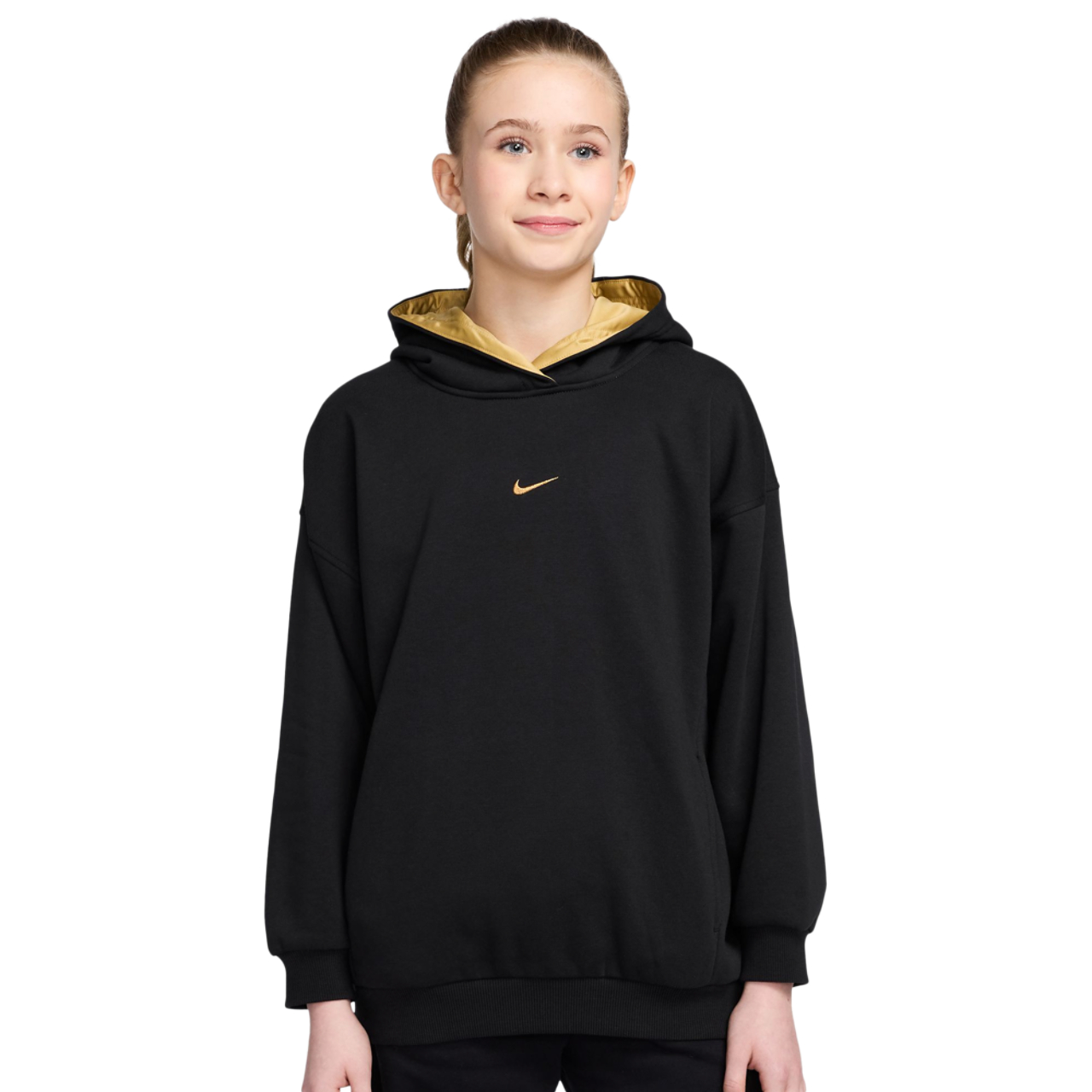 Nike NSW Shine Satin OS Club Fleece Hoodie Image 1 of 2. Tap to open photo gallery.