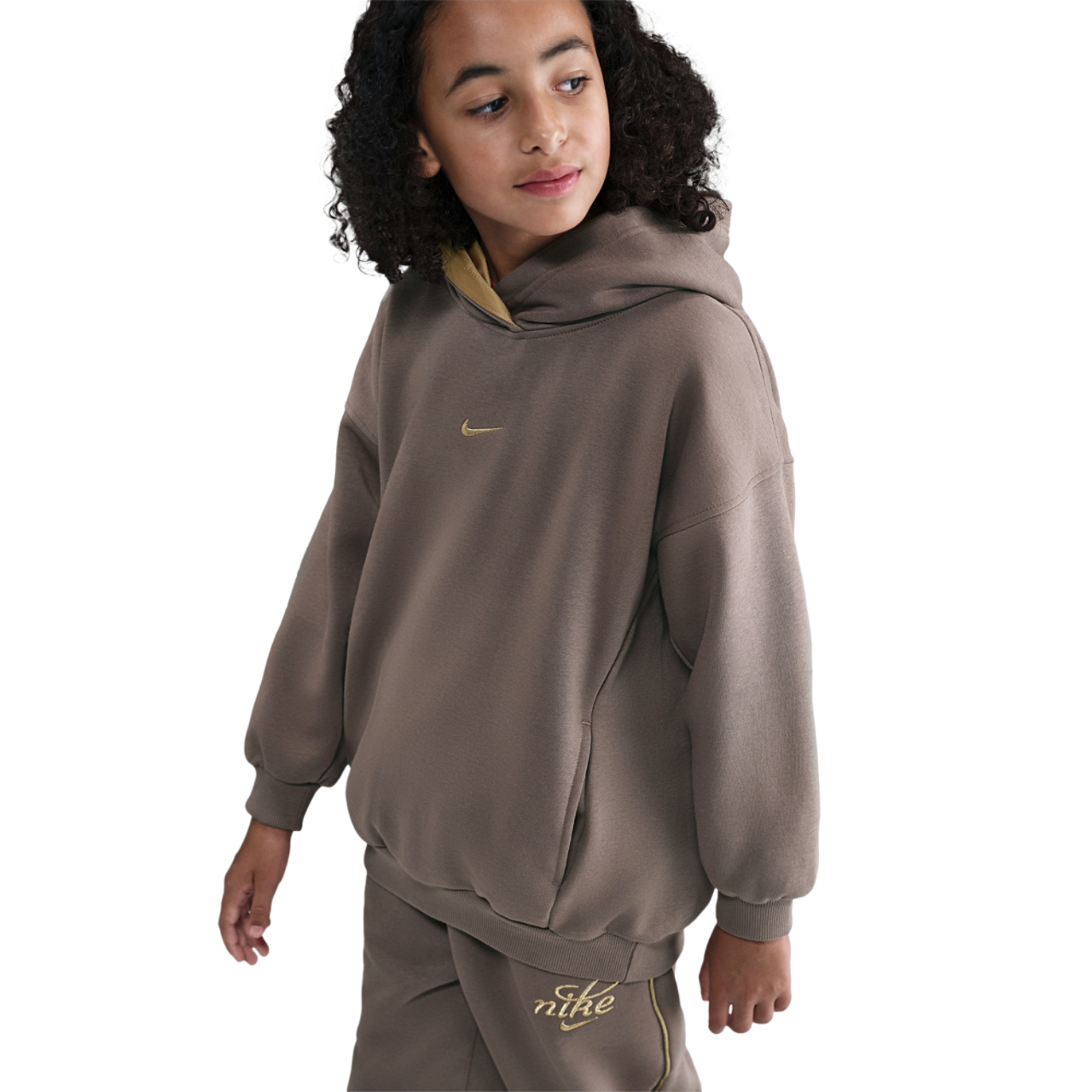 Nike NSW Shine Satin OS Club Fleece Hoodie Image 1 of 3. Tap to open photo gallery.