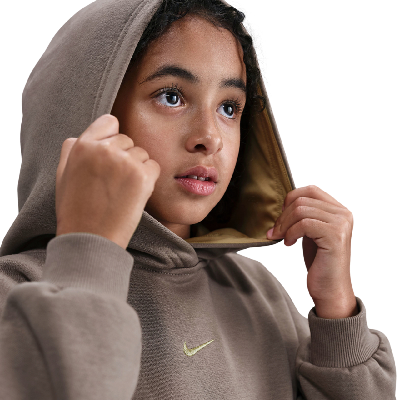 Nike NSW Shine Satin OS Club Fleece Hoodie Image 3 of 3. Tap to open photo gallery.