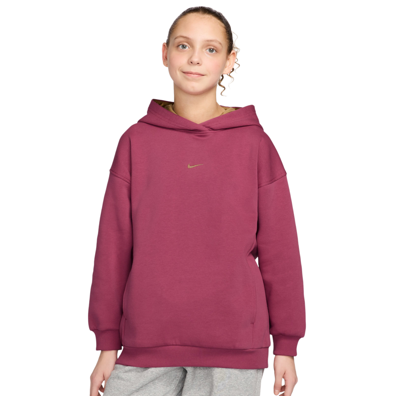Nike NSW Shine Satin OS Club Fleece Hoodie Image 1 of 4. Tap to open photo gallery.