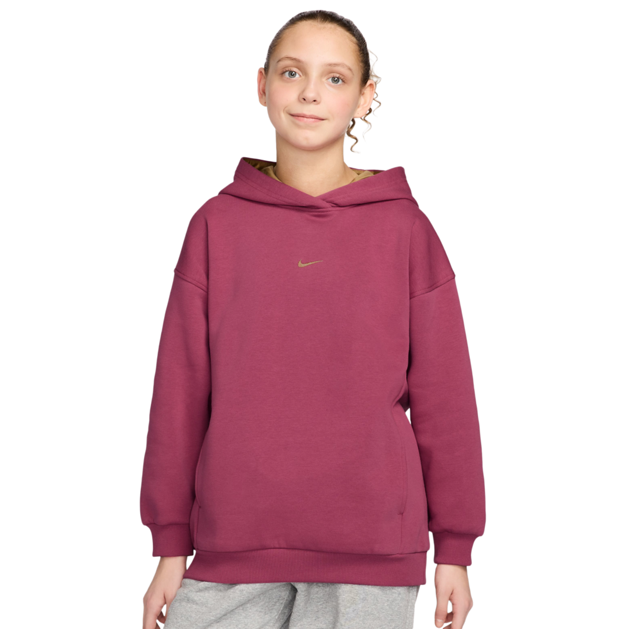 Nike NSW Shine Satin OS Club Fleece Hoodie Image 1 of 4. Tap to open photo gallery.