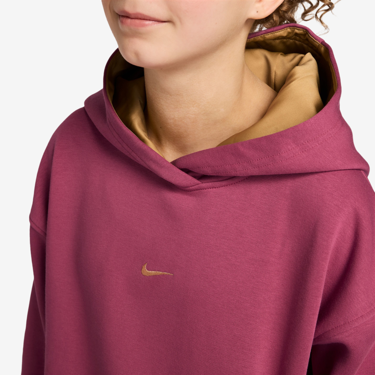 Nike NSW Shine Satin OS Club Fleece Hoodie Image 3 of 4. Tap to open photo gallery.