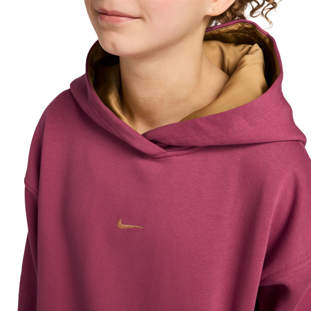 Nike NSW Shine Satin OS Club Fleece Hoodie Image 3 of 4. Tap to open photo gallery.