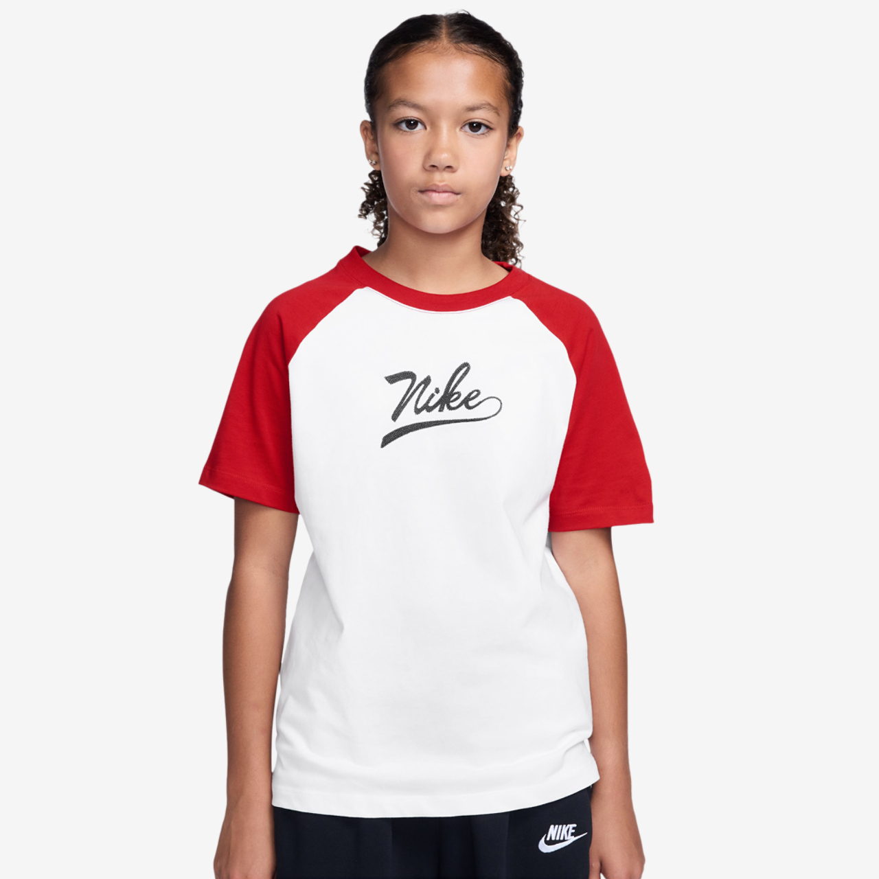 Nike NSW Tee Raglan Script Image 1 of 3. Tap to open photo gallery.