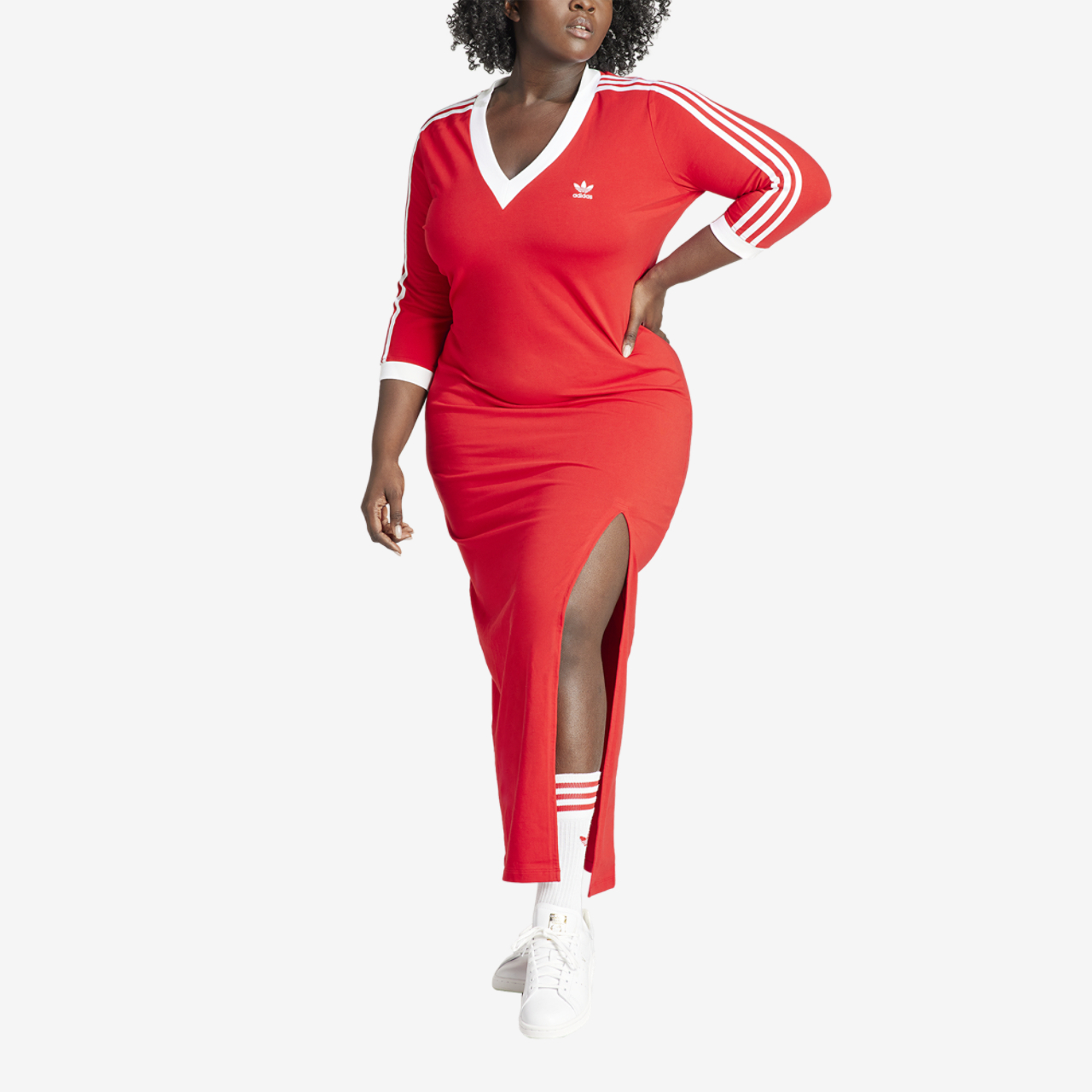 adidas Originals 3-Stripes V-Neck Maxi Dress (PS) Image 1 of 5. Tap to open photo gallery.