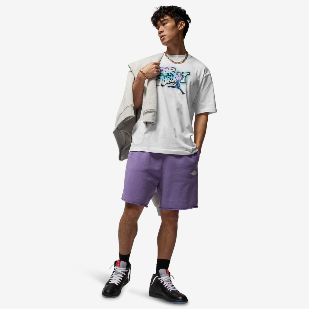 Jordan AJ 5 Grape 85 Crew T-Shirt Image 6 of 6. Tap to open photo gallery.