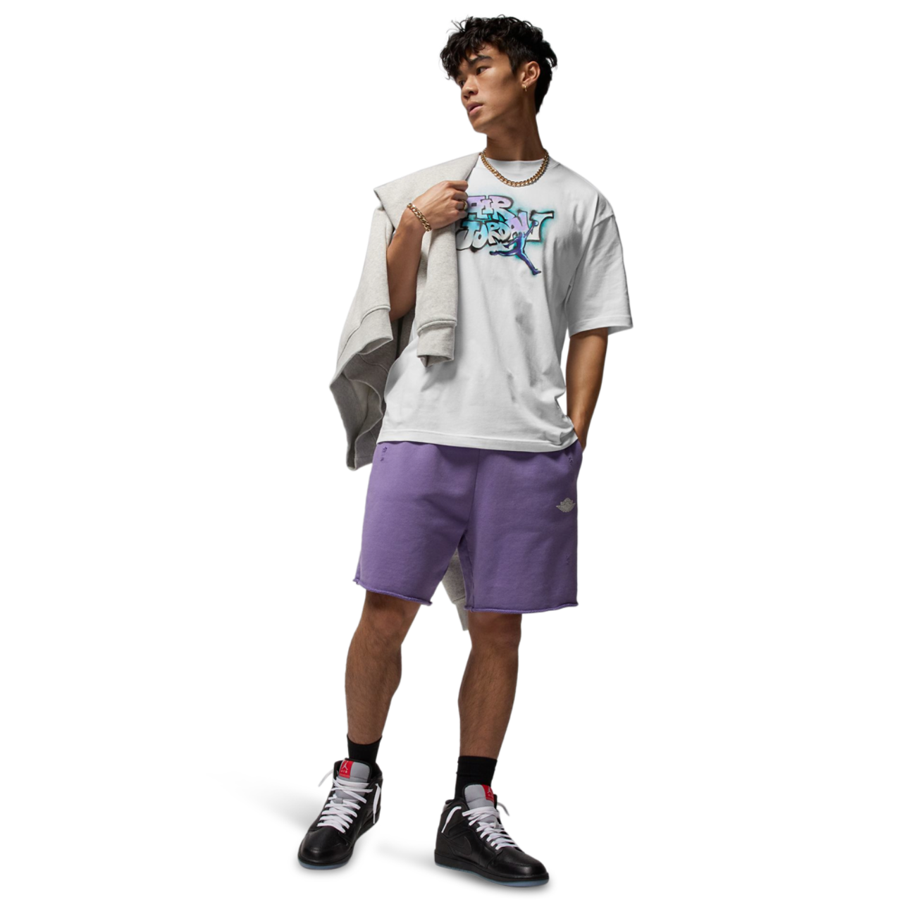 Jordan AJ 5 Grape 85 Crew T-Shirt Image 6 of 6. Tap to open photo gallery.
