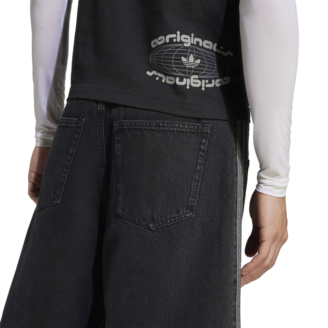 adidas Originals adicolor Denim Firebird Shorts Image 3 of 4. Tap to open photo gallery.