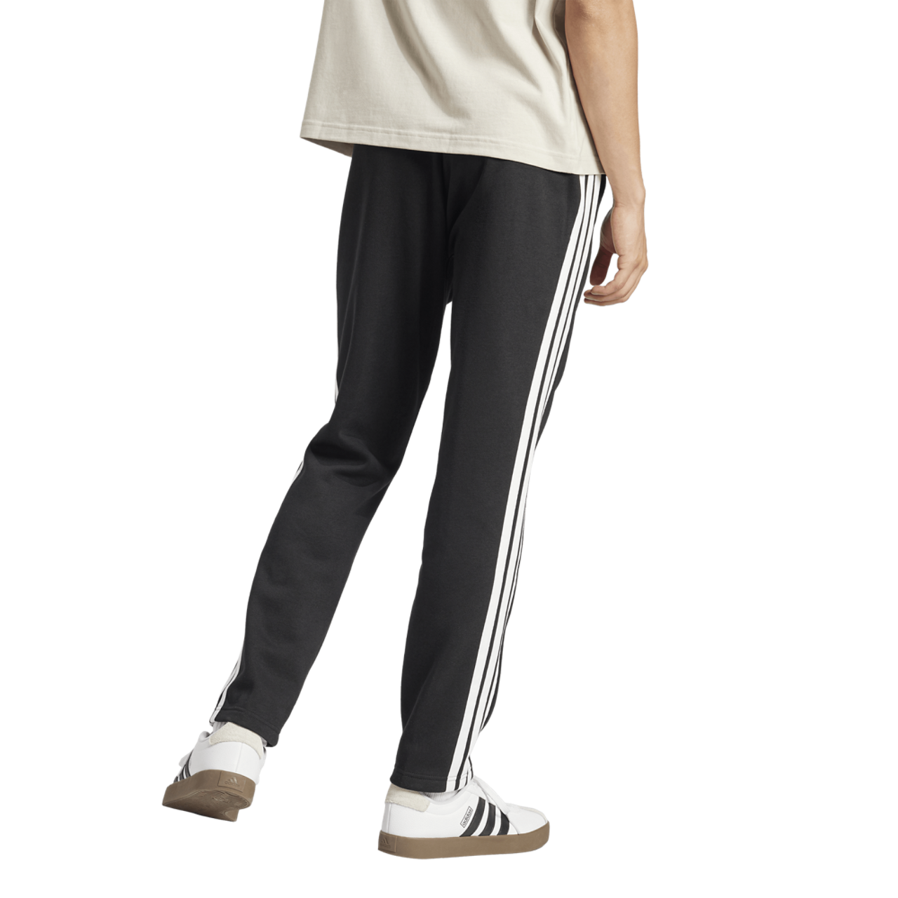 adidas Essentials 3-Stripes Fleece Open Hem Pants Image 2 of 6. Tap to open photo gallery.
