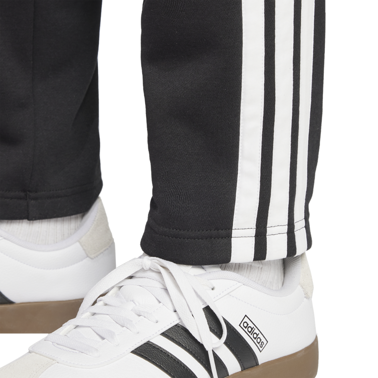 adidas Essentials 3-Stripes Fleece Open Hem Pants Image 4 of 6. Tap to open photo gallery.